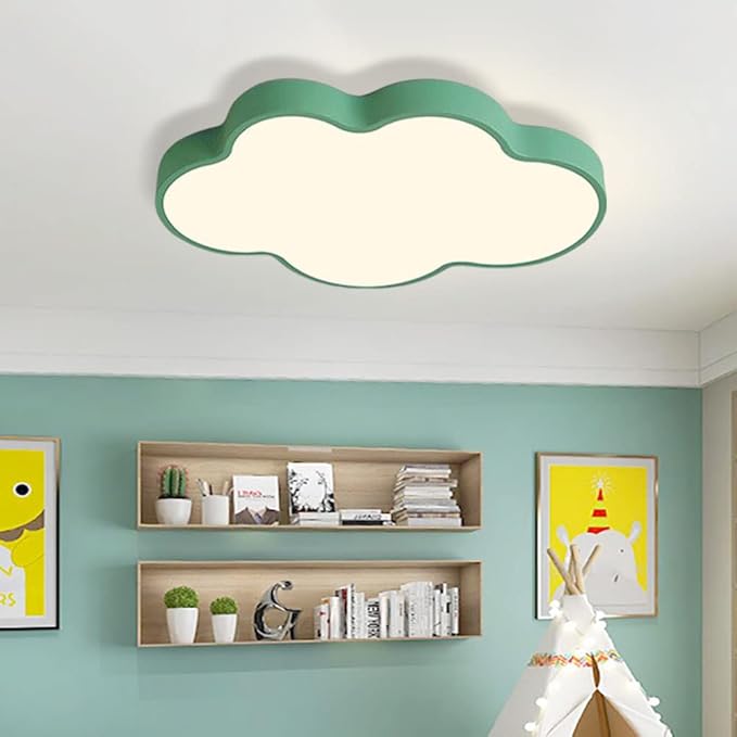 LED Ceiling Light Fixture,23 Inch Modern Cloud Shape Recessed Ceiling Lights, Dimmable Light,Green 36W Close to Ceiling Lighting Flush Mount Living Room Bedroom,3000K-6000K