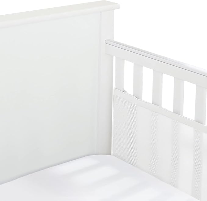Upgraded Breathable Mesh Liner for 2 Solid Ends Crib, Standard Length, More Straps for Fixing Liner, Protects Legs and Arms, 3mm Breathable Mesh, Not Fits 4 or 3 Sides and Mini Crib, White