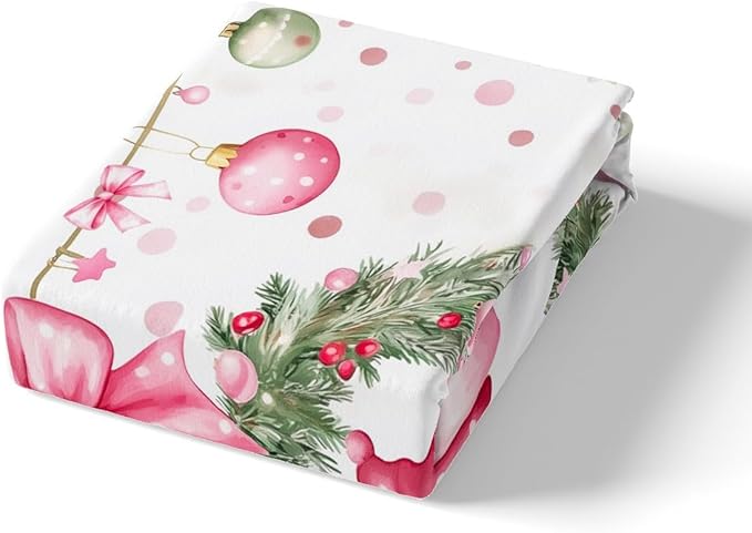 Manfei Christmas Kids Duvet Cover Set King Size, Cute Snowman Holly Leaf Bedding Set for Boys Girls Adult, Pink Bowknot Xmas Comforter Cover, Lightweight Bedspread Cover, 2 Pillowcases, No Comforter