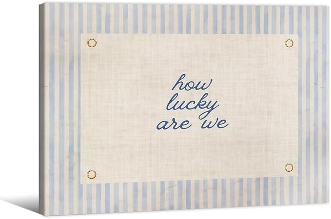 How Lucky Are We Quote Wall Art Navy Blue Positive Affirmations Poster 08x10 inch Framed Trendy Minimalist Aesthetic Canvas Prints for Dorm Bedroom Wall Decor