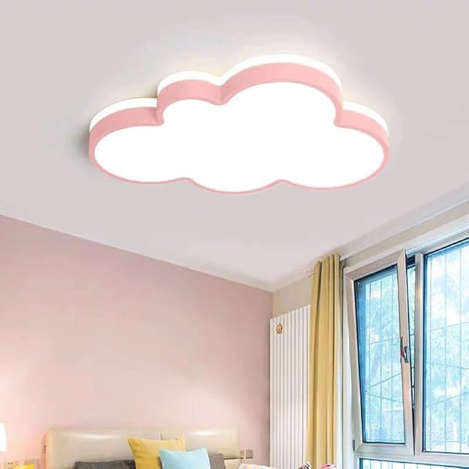 Cute Cloud LED Ceiling Light Fixture, Blue & White Flush Mount Lamp, Modern Eye-Caring Lighting for Kids’ Bedroom, Nursery, Baby Room, Playroom Decor(Red,68cm)