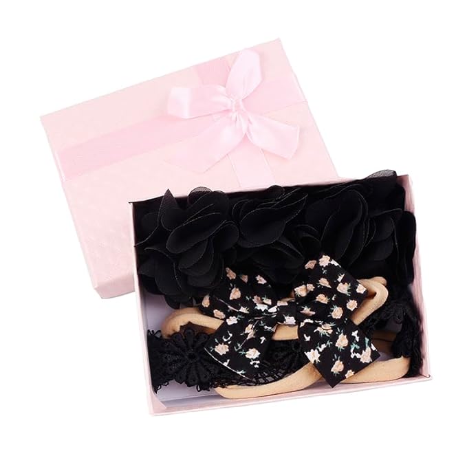 cherrboll Baby Girl Nylon Headbands, 3Pcs Handmade Floral Hair Bows, Stretchy Flower Hairbands for Newborns Infants Toddlers