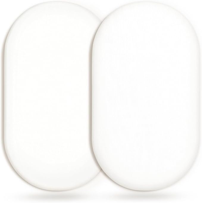GRSSDER Stretchy Ultra Soft Fitted Bassinet Sheet 2 Pack, Universal Fit for Bassinets Baby Cradle Moses Basket Oval Rectangle Mattress Safe and Snug, Jersey Bassinet Sheets for Girls, White