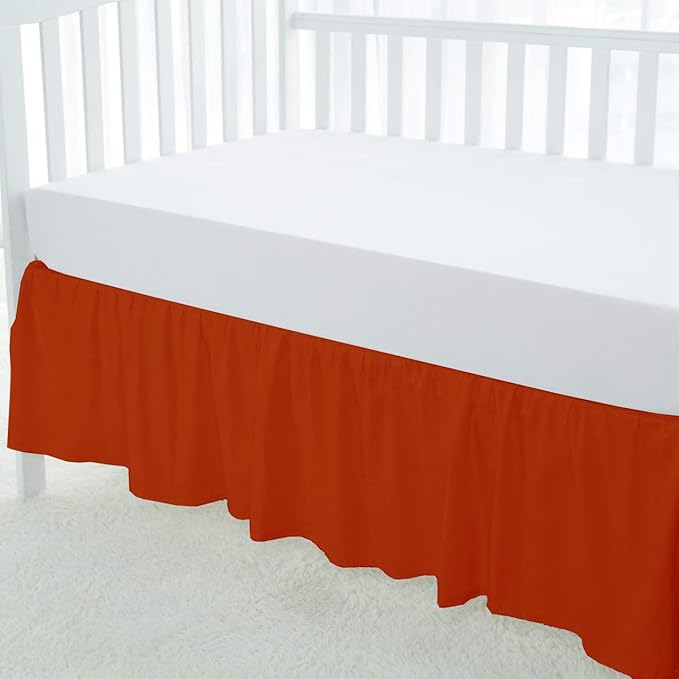 100% Egyptian Cotton, Nursery Crib Toddler (28" x 52" + 14") 800 Thread Count Crib Skirt Dust Ruffle, Bedding Skirts for Baby Boys or Girls, 14" Drop, Burnt Orange Solid