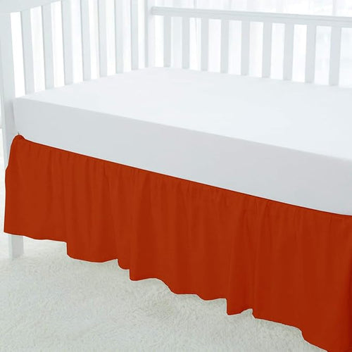 100% Egyptian Cotton, Nursery Crib Toddler (28" x 52" + 14") 800 Thread Count Crib Skirt Dust Ruffle, Bedding Skirts for Baby Boys or Girls, 14" Drop, Burnt Orange Solid