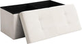 CUYOCA Storage Ottoman Bench Foldable Seat Footrest Shoe Bench End of Bed Storage with Flipping Lid, 75L Storage Space, 30 inches Velvet Cream
