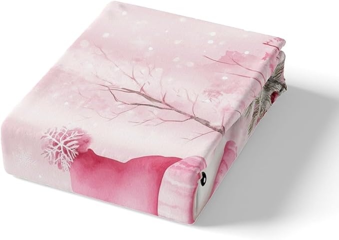 Manfei Christmas Kids Duvet Cover Set King Size, Cute Snowman Pink Flower Bedding Set for Boy Girl Room Decor, New Year Xmas Comforter Cover, Lightweight Bedspread Cover, 2 Pillowcases, No Comforter