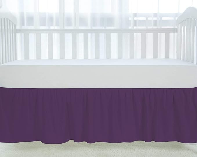 100% Egyptian Cotton, Nursery Crib Toddler (28" x 52" + 14") 800 Thread Count Crib Skirt Dust Ruffle, Bedding Skirts for Baby Boys or Girls, 14" Drop, Plum Solid