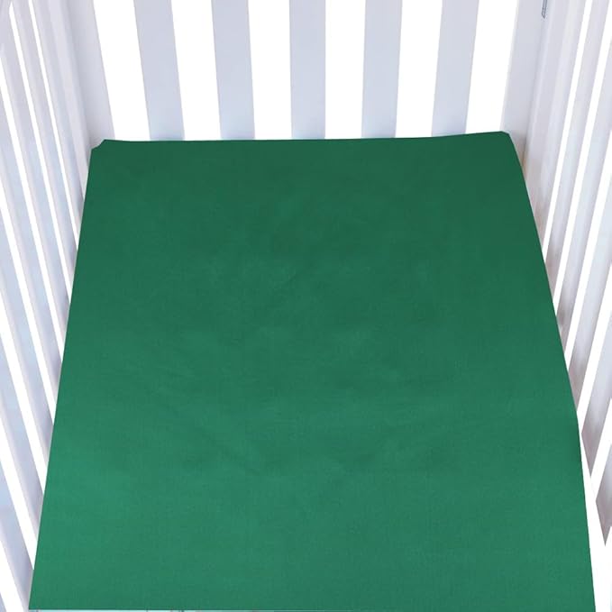 Knlpruhk Silk Fitted Crib Sheet 28" x 52" Surface (100% Pure Mulberry Silk) – 9" Deep Pocket (Satin) for Baby Hair 19 Momme 6A High Grade Fibers Ultra Soft Smooth Breathable Dark Green