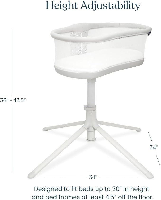HALO BassiNest Swivel Sleeper 3.0 – Over-Bed Baby Bassinet with 360 Rotation, Adjustable Height, Breathable Mesh, Safe Close Sleeping, Lowering Wall for Easy Access, Feeding & C-Section Recovery