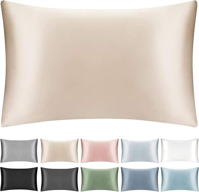 100% Mulberry Silk Zippered Bed Pillowcase for Hair and Skin,Zip Up Real Silk Large Pillow Case,19 Momme Grade 6A,1pc,Champagne,Super King Size 20x36 Inches