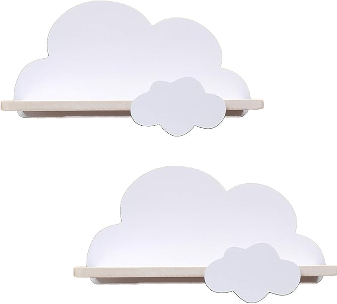 2Pcs Cloud Shelves for Children's Nursery Or Bedroom, Kids Nursery Room Shelves, Floating Bedroom Baby Book Shelf Storage Shelf, Cloud Floating Wooden Shelf Wall Decoration, White