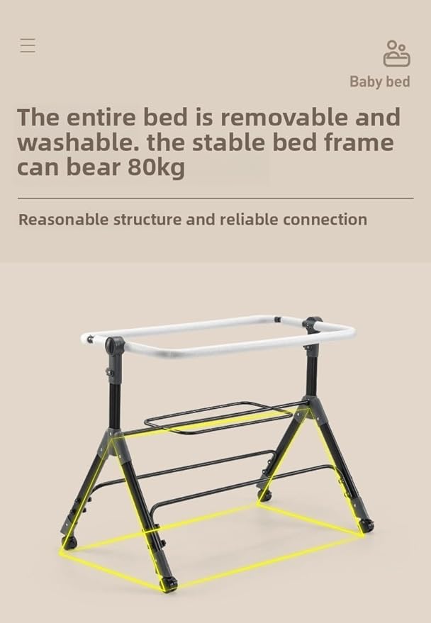 Nine point nine Baby Bedside Bassinet, Baby Bassinet Bedside Sleeper, Next to Me Crib with Wheels, Foldable Co-Sleeping Bed Crib for Newborn (X3 Khaki)