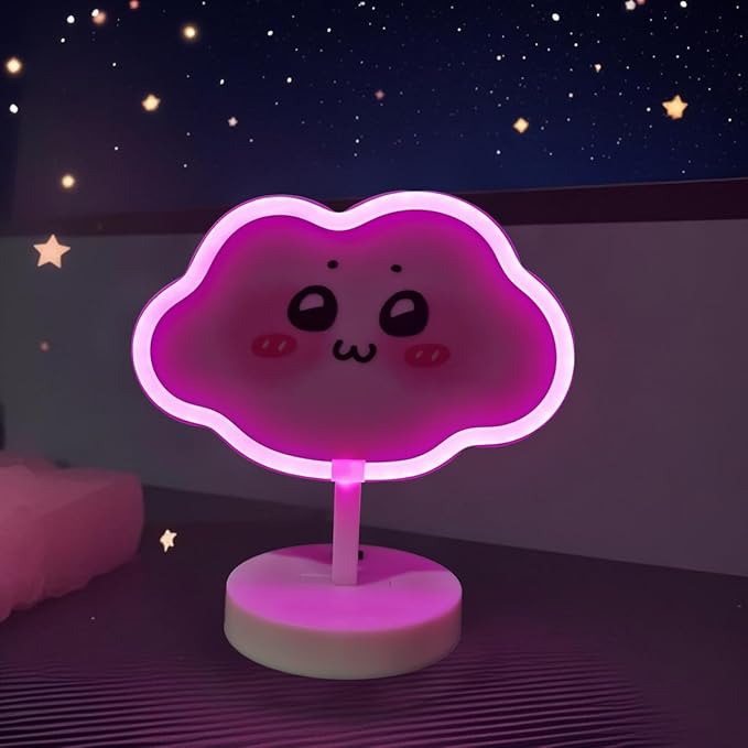 Cute Cloud Shaped Neon Sign USB/Battery Dual Power Switch Controllable Plastic Neon Night Light (Pink)