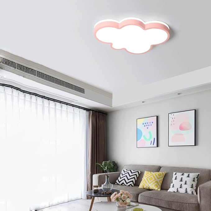 Cute Cloud LED Ceiling Light Fixture, Blue & White Flush Mount Lamp, Modern Eye-Caring Lighting for Kids’ Bedroom, Nursery, Baby Room, Playroom Decor(Red,68cm)