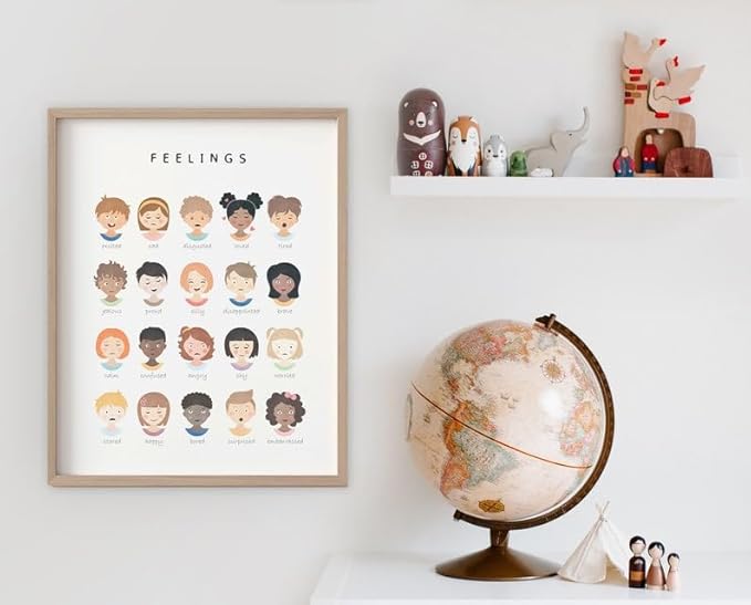 Feelings Learning Poster, Emotions Chart for Kids, Montessori Classroom Wall Art, Educational Toddler Decor (Unframed) (12x18)