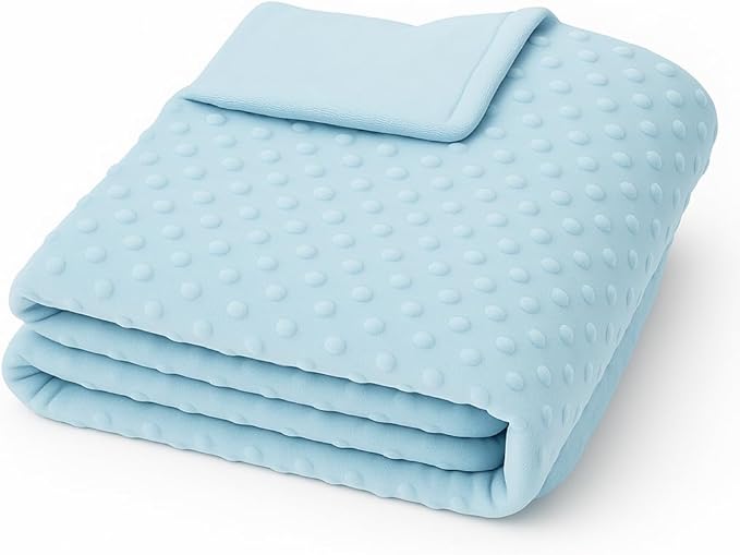 Threadart Minky Baby Blanket, 28" x 38", Light Blue Double-Sided Smooth + Dot, Ultra Soft, Newborn and Toddler, Machine Washable