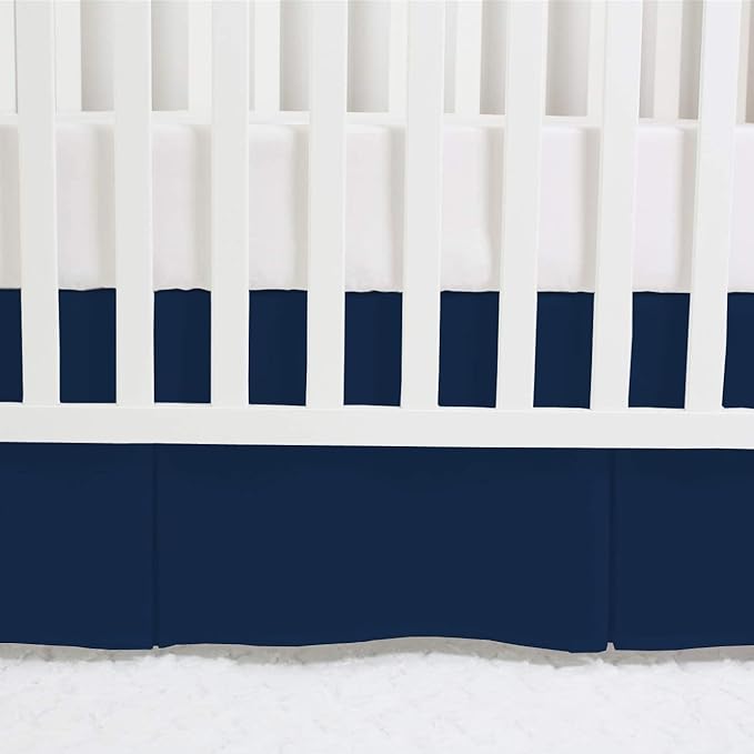 Box Pleated Crib Bed Skirt Premium 100% Cotton 800 Thread Count Nursery Crib Toddler Bedding Crib Bedskirt for Baby Boys or Baby Girls, (28" x 52") + 14" Drop Lenght - Navy Blue Solid