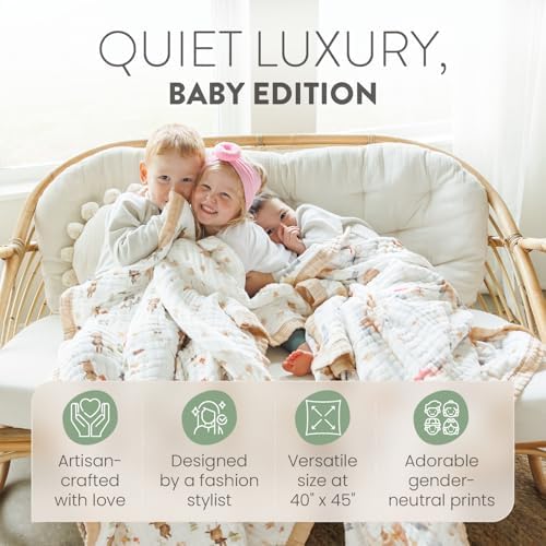 Organic Cotton Muslin Baby Blanket for Boys and Girls - Luxurious Soft Toddler Quilt for Swaddling - Gender Neutral Blanket - Baby and Toddler Gift - Gator on The Go