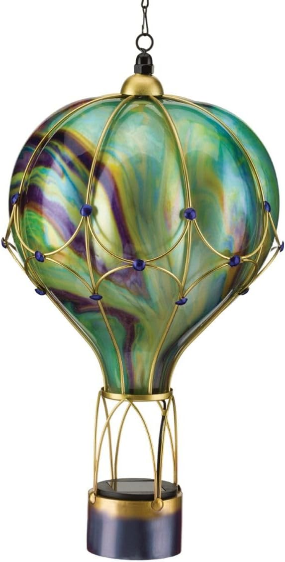 Regal Art & Gift Hot Air Balloon Solar Lantern – Hanging Solar-Powered LED Lights, Waterproof Portable Decorative Outdoor Lamp Made of Metal & Glass for Garden, Patios & Pathway – Green(Large)
