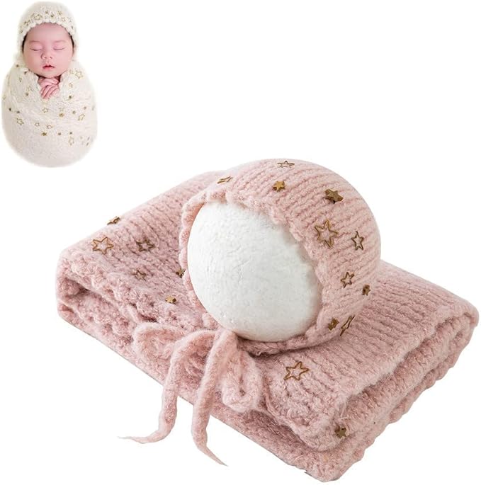 Newborn Baby Photography Props Outfits Hat Long Ripple Wrap Set for Boys Girls Photography Photoshoot Photos
