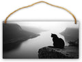 Monochrome Cat Landscape Wooden Sign 12x6 Inch, Farmhouse Wood Wall Decor Wood Plaque for Bedroom, Nursery & Kitchen, Ideal Home Decor for Pet Enthusiasts & Art Lovers
