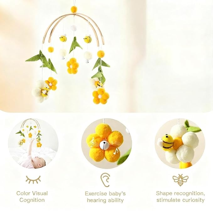 Baby Mobile for Crib Crib Nursery Mobile for Boys Girls Boho Bee Flower Nursery Decor Soothe Toy Baby Shower Set for Soothing & Early Sensory Development