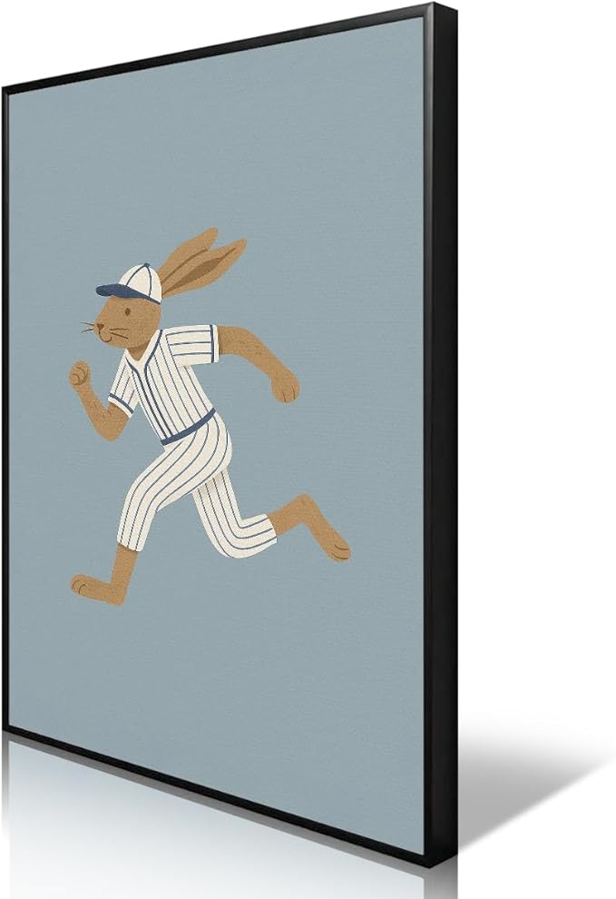 Baseball Poster Canvas, Baby Boy Sports Nursery Wall Art, Cute Animal Rabbit Bear Athletes Pictures, Let's Do This Boys Charming Quote Print, Kids Bedroom Baseball Field Art 8x12in Framed