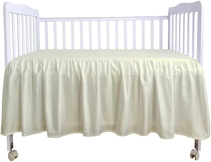Crib Bed Skirt 28” x 52” with 14” Drop – Split Corners Dust Ruffle, Microfiber - Breathable, Durable, Elastic Adjustable Fit, Soft Nursery Bedding for Baby Boys & Girls, Ivory Solid