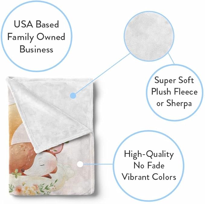 Personalized Baby Blankets with Name | Custom Deer Newborn Blanket for Baby Girl and Baby Boy | Unisex Warm Soft Fleece Swaddle Blanket Minky | (Fawn, Fleece 50"x60")