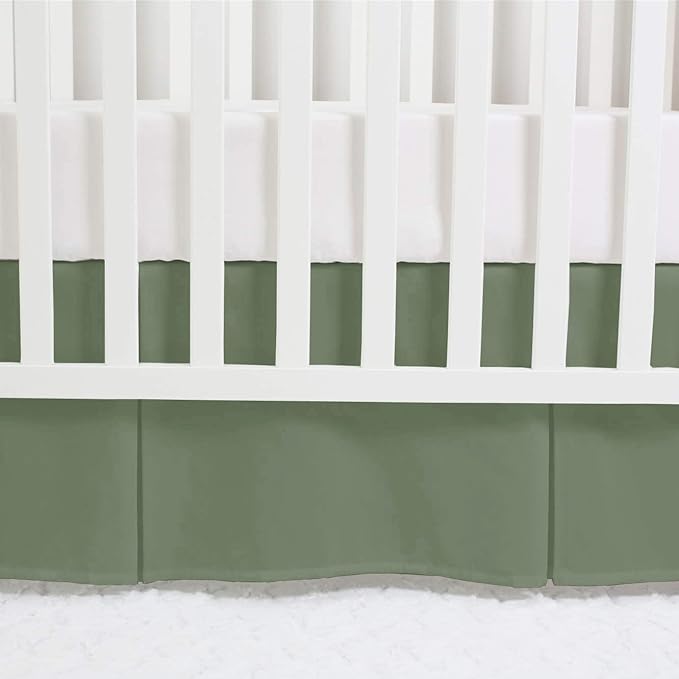 Box Pleated Crib Bed Skirt Premium 100% Cotton 800 Thread Count Nursery Crib Toddler Bedding Crib Bedskirt for Baby Boys or Baby Girls, (28" x 52") + 14" Drop Lenght - Sage Solid