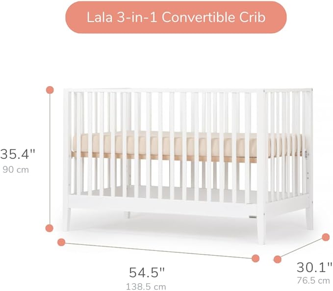 dadada Baby LaLa 3 in 1 Convertible Crib- Converts to Toddler Bed & Daybed- Adjustable Mattress Height – 3 Positions - Made in Italy - Solid Beechwood (White)