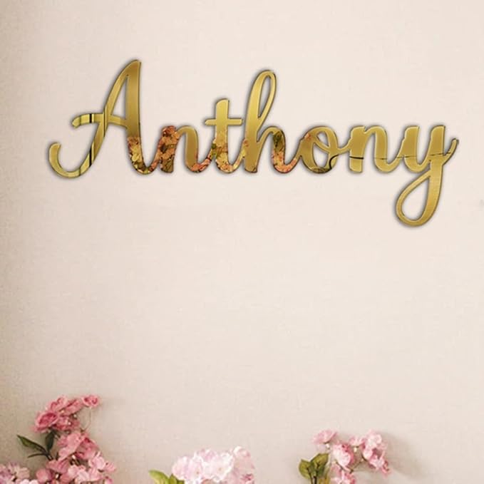 Custom Acrylic Mirror Name Sign, Personalized Mirror Wall Nursery Name Sign,Silver Gold Rose Gold Mirror Acrylic Sign,Glitter Name Baby Name Wall Art Sign Room Decor Party Decoration (style 1)