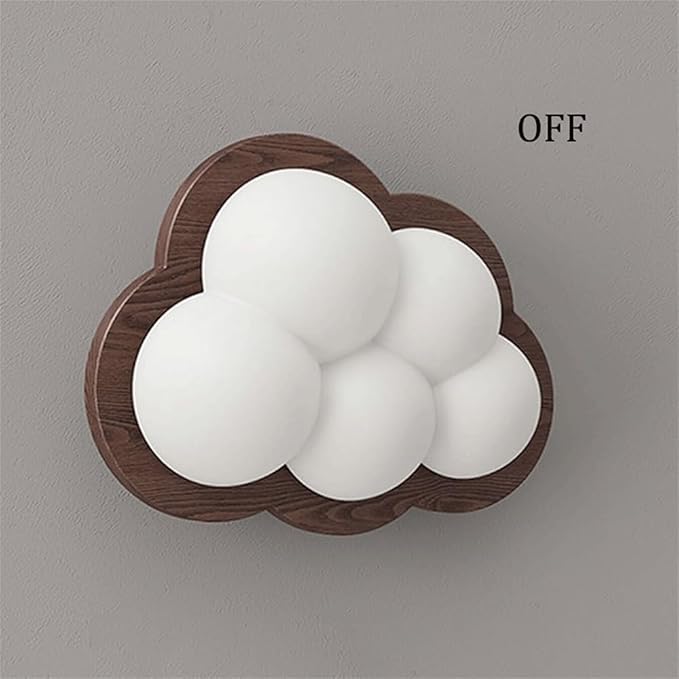 Cute Cloud Shaped Wall Sconce Kids Room Night Light Walnut Wood LED Three Color Dimmable Bedside Lamp for Children’s Bedroom Nursery Decor Lighting