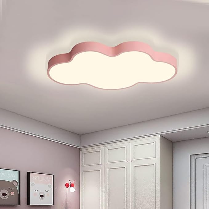 LED Modern Cloud Shape Recessed Ceiling Light, 23 Inch, 3000K-6000K Dimmable, 36W Pink Flush Mount for Living Room, Bedroom