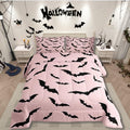 Erosebridal Pink Halloween Bedding Set Gothic Bats Comforter Set Queen,Spooky Halloween Decor Quilt for Kids Boys Girls Adults Black Pink Goth Themed Duvet Insert,Goth Horror Animal
