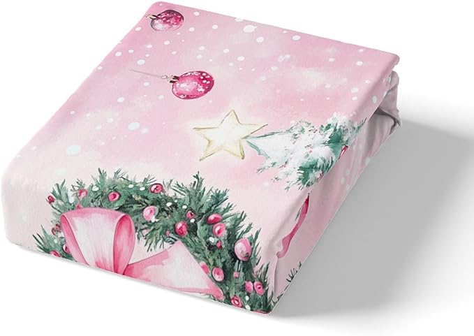 Manfei Christmas Kids Duvet Cover Set King Size, Cute Snowman Xmas Tree Bedding Set for Boys Girls Adults, Pink Bowknot Xmas Comforter Cover, Soft Polyester Quilt Cover, 2 Pillowcases, No Comforter