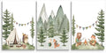 Camping Nursery Wall Art, Woodland Hiking Nursery Wall Decor, Bear Fox Animals Forest Mountain Wall Art, Nature Kid Print for Baby Boy Girl Bedroom, Children's Room Decor, Framed Canvas, 12"x16"x3