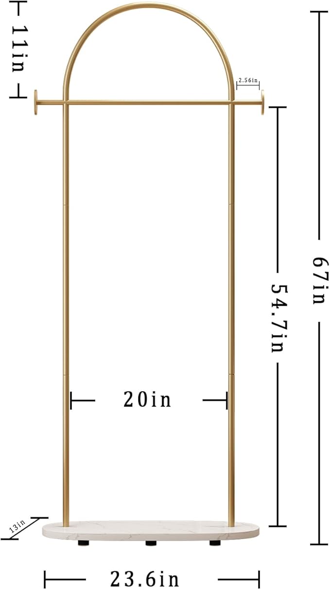 Gold Clothing Rack with Marble Base, Modern Gold Coat Racks Freestanding with 2 Hooks, Heavy Duty Clothes Rack, Coat Rack Stand for Entryway, Bedroom, Living Room, Boutiques