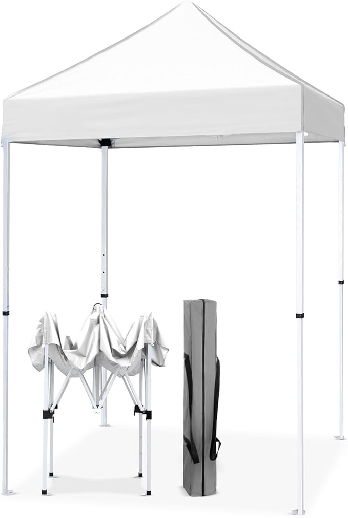 EAGLE PEAK 5x5 Pop Up Canopy Tent Instant Outdoor Canopy Easy Set-up Straight Leg Folding Shelter, White