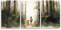 Boy and Dog Nursery Wall Art, Set of 3 Rustic Woodland Nursery Wall Decor, Little Boy and Puppy in the Forest Adventure Kid Wall Art Print, Outdoor Landscape Toddler Room Decor for Boys, Framed 12"x16"x3