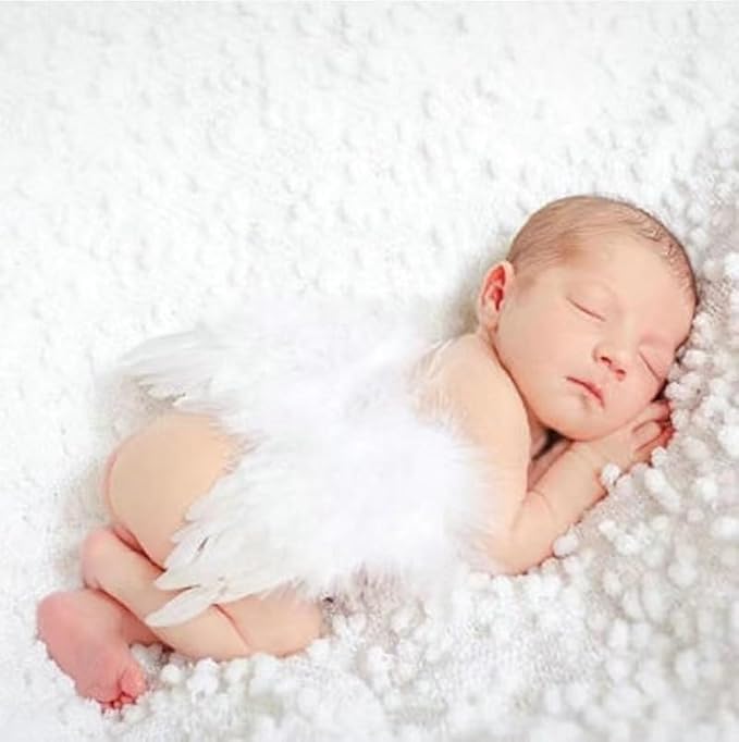 Holibeat 0-6M Baby White Fairy Feather Angel Wings with a Headband Newborn Photography Posing Props (White)