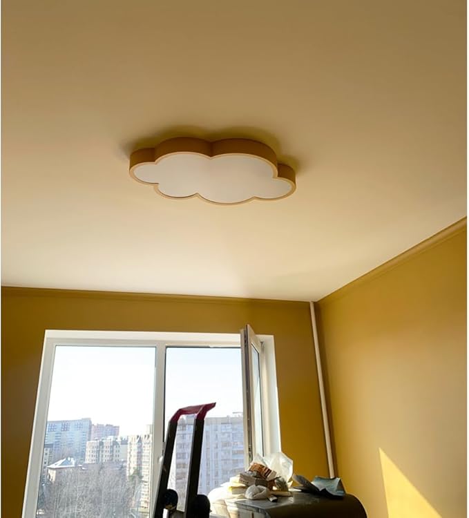 Cloud Shape LED Ceiling Light Fixture, 27 inch, Yellow, 54W, Dimmable with Remote, 4 Color Temperatures,for Kids Room/Bedroom Study/Nursery Ceiling Light