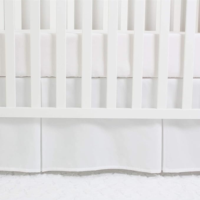 Box Pleated Mini Crib Bed Skirt Premium 100% Cotton 800 Thread Count Nursery Crib Toddler Bedding Crib Bedskirt for Baby Boys or Baby Girls, (24" x 38") + 10" Drop Lenght - White Solid