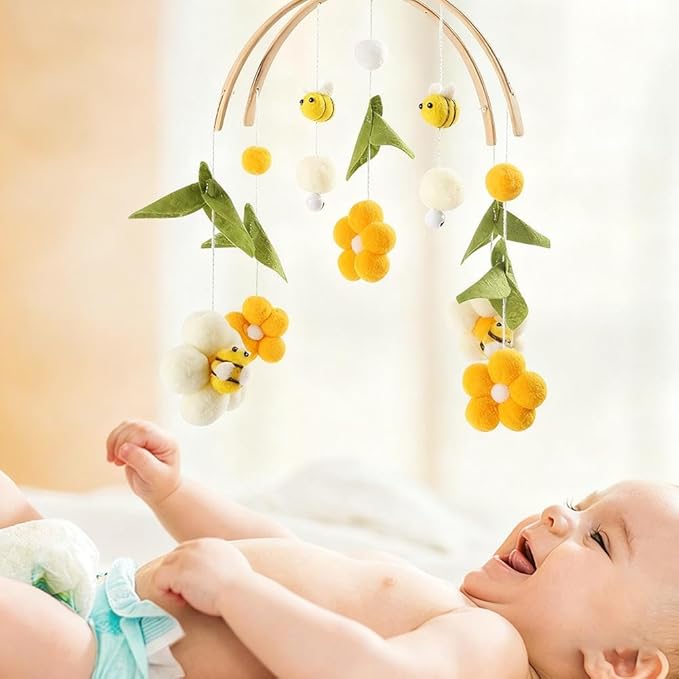 Baby Mobile for Crib Crib Nursery Mobile for Boys Girls Boho Bee Flower Nursery Decor Soothe Toy Baby Shower Set for Soothing & Early Sensory Development