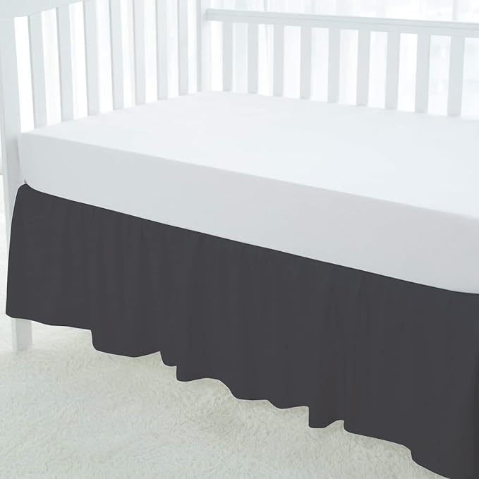 100% Egyptian Cotton, Nursery Crib Toddler (24" x 38" + 10") 800 Thread Count Crib Skirt Dust Ruffle, Bedding Skirts for Baby Boys or Girls, 10" Drop, Dark Grey Solid