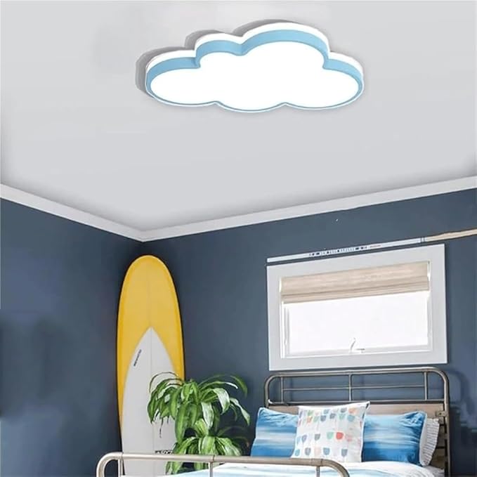 Cute Cloud LED Ceiling Light Fixture, Blue & White Flush Mount Lamp, Modern Eye-Caring Lighting for Kids’ Bedroom, Nursery, Baby Room, Playroom Decor(Blue,58cm)