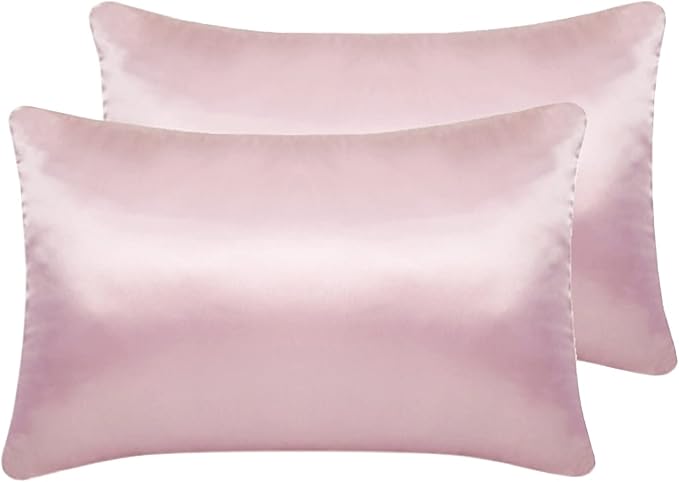 Silky Satin Toddler Pillowcases Set of 2, Super Soft Travel Pillow Covers, Small Kids Pillow Cases with Envelope Closure, 13"x 18", Pink