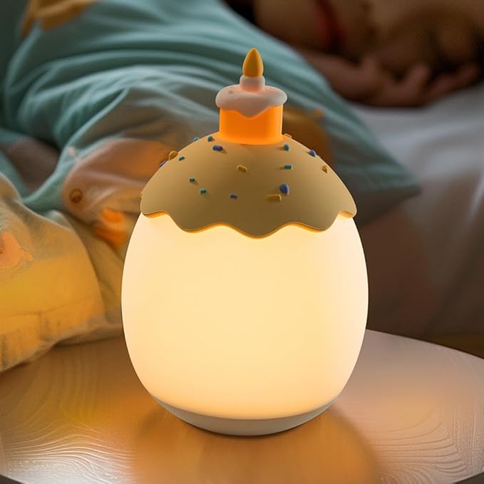 Silicone Baby Night Light,Egg Night Light for Baby Nursery,3-Level Dimming & 30-Min Timer Portable Nursery Night Lamp for Breastfeeding Kids Bedroom Toddler Girls Boys(Birthday Cake)