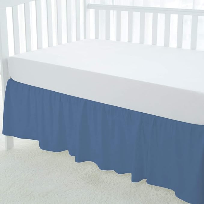 100% Egyptian Cotton, Nursery Crib Toddler (28" x 52" + 16") 800 Thread Count Crib Skirt Dust Ruffle, Bedding Skirts for Baby Boys or Girls, 16" Drop, Medium Blue Solid